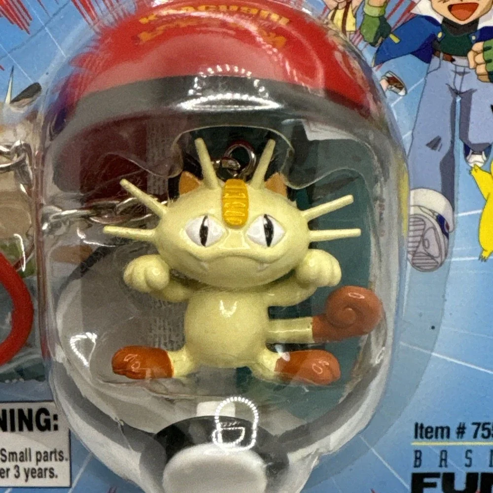 Pokemon Vintage Meowth Pokeball Keychain New 1999 Basic Fun 755-0 #52